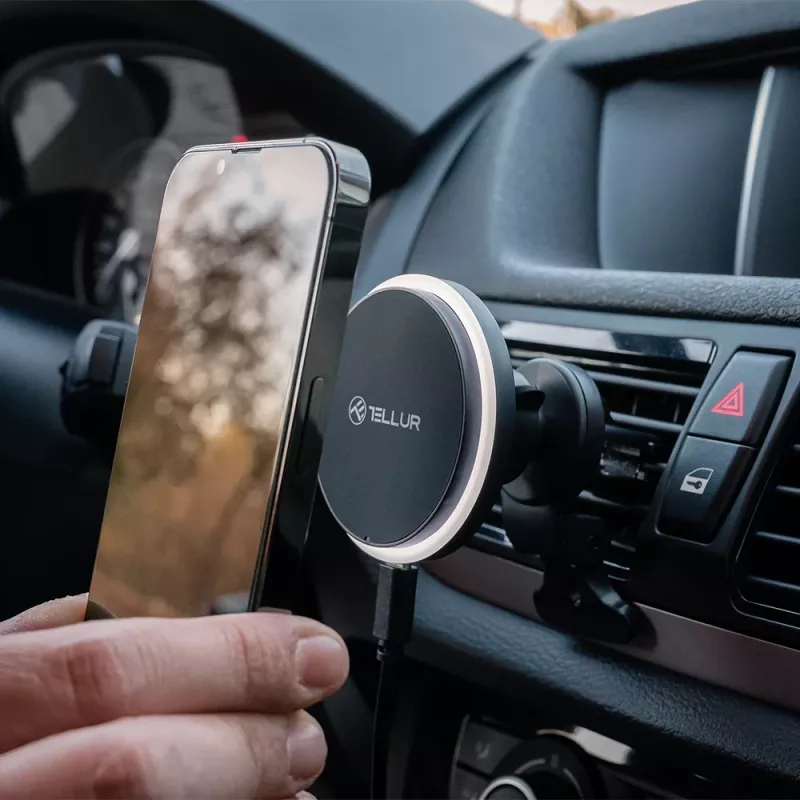 Cargador inalámbrico para coche Tellur TLL151431 compatible con MagSafe 15W Negro para smartphones