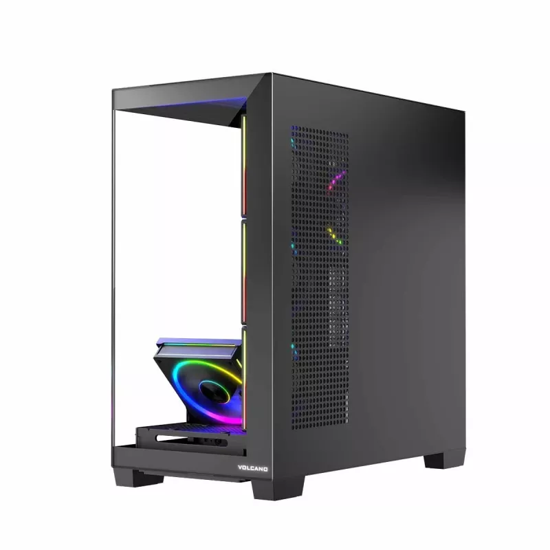 Caja de PC MODECOM Volcano Stellar 5F ATX Midi Tower, cristal templado, 5 ventiladores preinstalados, USB‑C, compatible con microATX/ATX, GPU máx. 420 mm, altura de disipador de CPU 175 mm