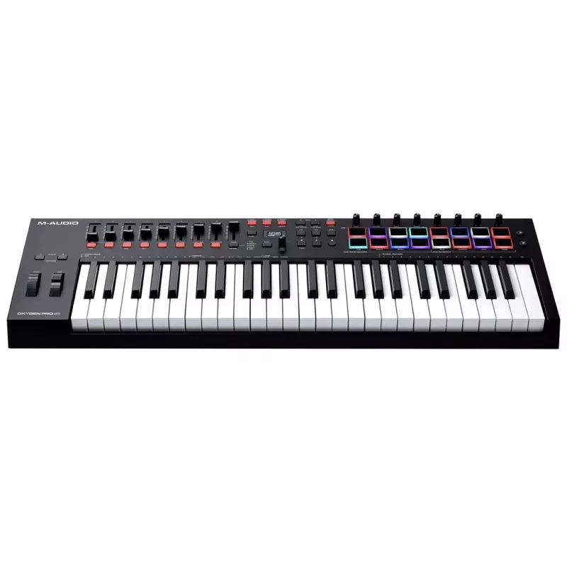Controlador de teclado MIDI M-Audio Oxygen Pro 49 — 49 teclas, 16 pads, 9 faders, pantalla OLED, USB, MIDI-Out