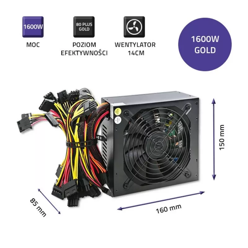 Fuente de alimentación QOLTEC Gaming Miner 1600W Gold, 1600 W, ATX, eficiencia Gold