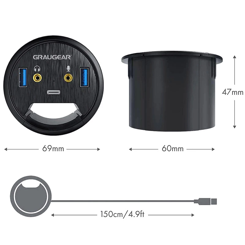Hub USB GRAUGEAR G-THUB-AU-60 USB 3.2 Gen 1 Type-A Negro