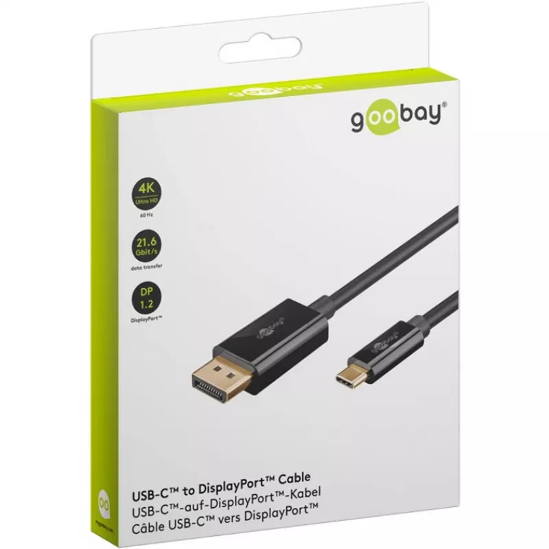 Goobay 75705 cable de USB-C a DisplayPort, 4K 60 Hz, 2 m, 21,6 Gbit/s, negro