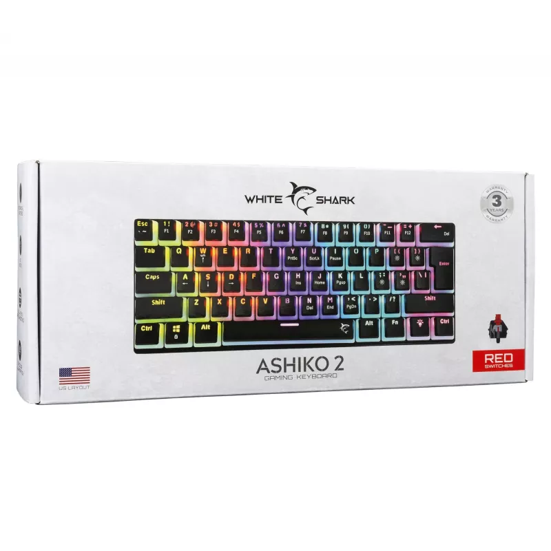 Teclado gaming White Shark GK-2202 Ashiko 2 negro/rojo distribución US
