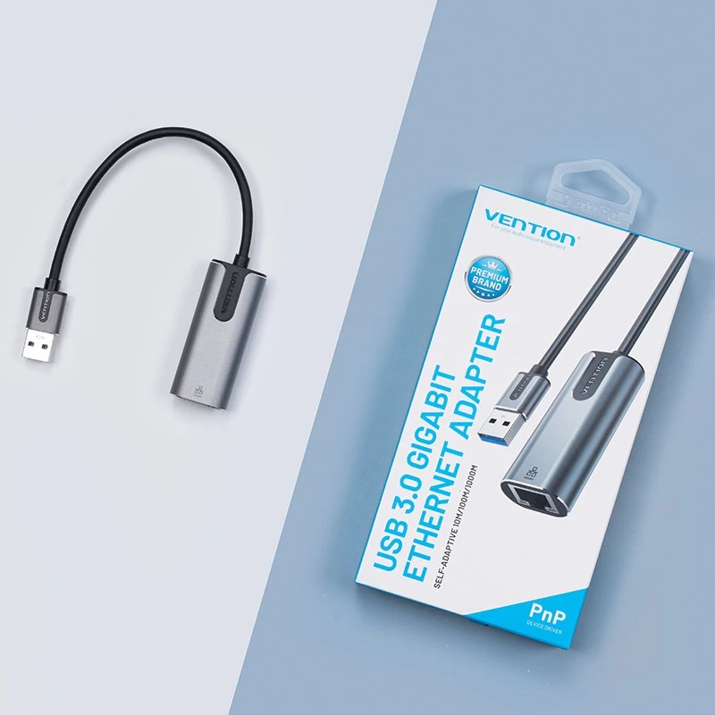Adaptador Vention USB 3.0-A a Gigabit Ethernet gris 0,15 m aleación de aluminio Type