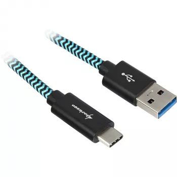 Cable USB 3.2 Gen 2, conector macho USB-A > conector macho USB-C (negro/azul claro, 0,5 metros, con funda)
