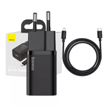 Cargador rápido Baseus Super Si 1C 20W con cable USB-C para Lightning 1m (negro)