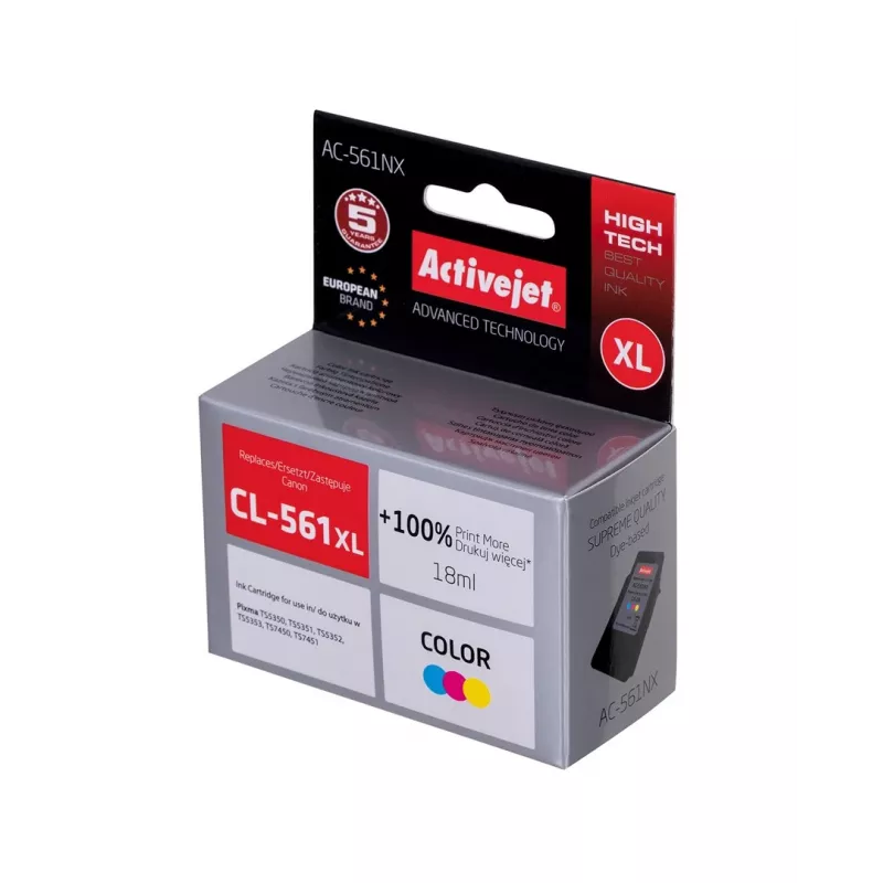 Activejet AC-561NX tinta (sustituto de Canon CL-561XL; Supreme; 18 ml; color: cian, magenta, amarillo)