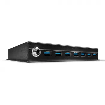Lindy Hub USB 3.0 metálico de 7 puertos, USB 3.2 Gen 1 (3.1 Gen 1) Type-A, 5000 Mbit/s, Negro, 0,8 m, 185 mm, 75 mm