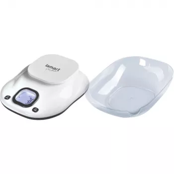 Báscula de cocina LAMART LT7073 — control táctil, gran LCD, bol extraíble, selección de unidades (g/ml/lb:oz), pila AAA