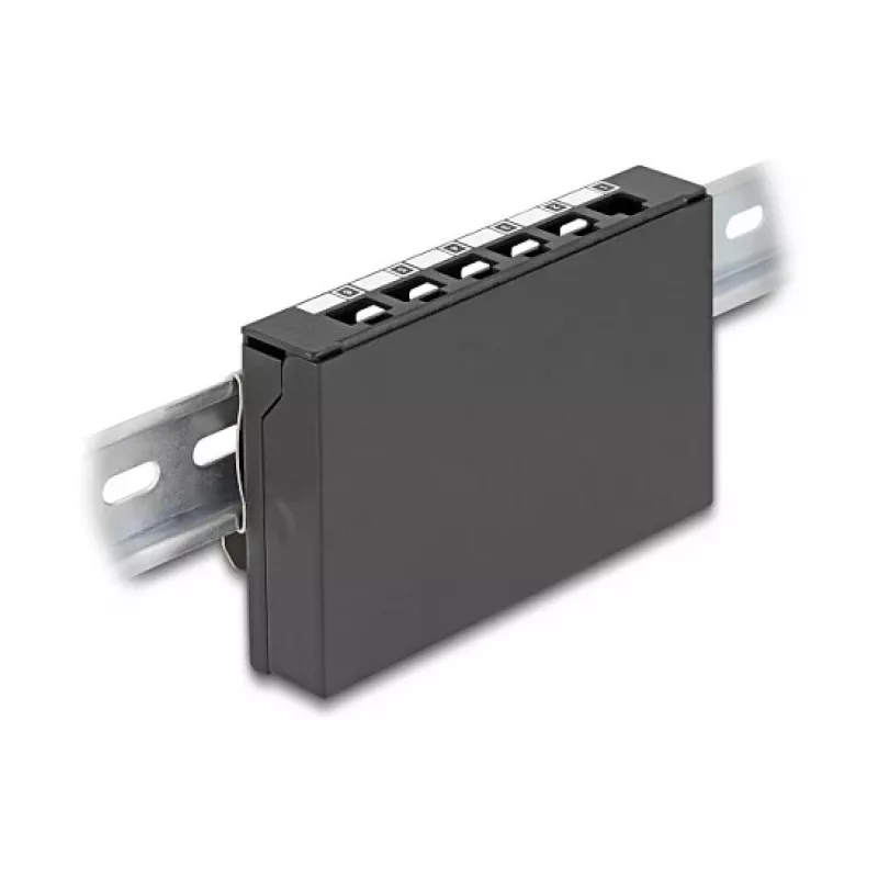 Panel ciego DELOCK de 6 puertos para módulos Keystone RJ, negro, metal, para montaje en mesa/pared/carril DIN