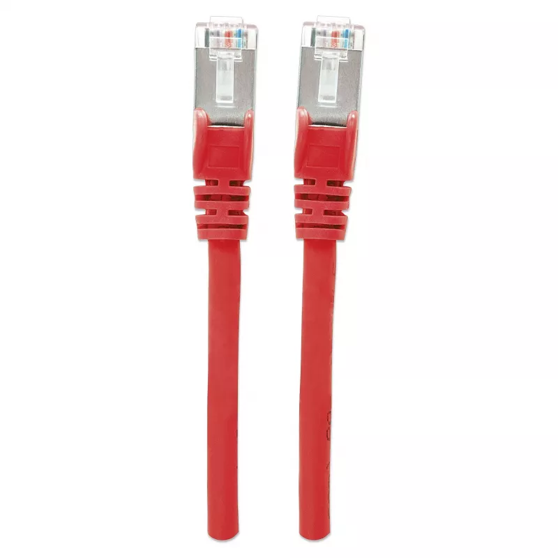 Cable de red patch Intellinet, Cat6, 0,5 m, rojo, cobre, S/FTP, LSOH / LSZH, PVC, RJ45, contactos bañados en oro, funda antirrotura, con funda, garantía de por vida