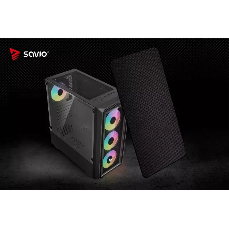 Savio Noctis Glass RGB Cube caja para PC, ATX/Micro-ATX/Mini-ITX, frontal de vidrio templado, ventiladores RGB, negra