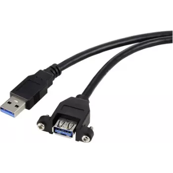 Renkforce cable USB USB 3.0 conector macho USB-A, conector hembra USB-A 1,00 m negro para instalación, bloqueo por tornillo RF-5720388 (RF-5720388)