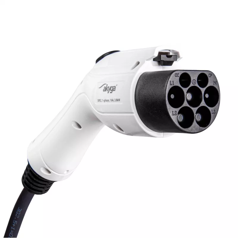 Akyga AK-EC-24 cargador móvil para vehículo eléctrico, GB/T, conector macho CEE de 5 pines, trifásico, 32 A, 22 kW, LCD, 5 m