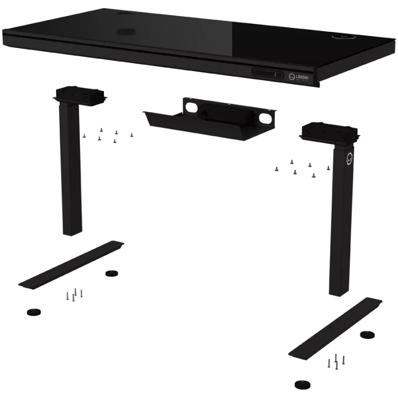 Escritorio gaming de altura ajustable con dos motores, función sentado/de pie, cargador inalámbrico, iluminación RGB, panel de control y puertos USB, tablero de vidrio templado, negro