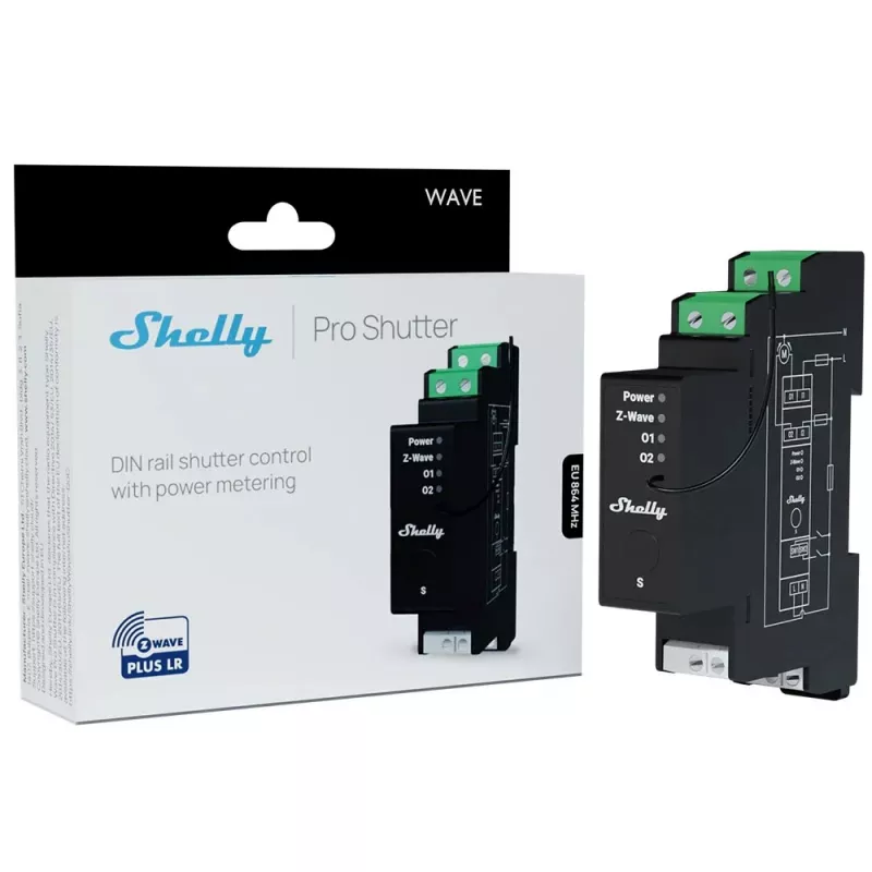 Controlador inteligente para carril DIN Z-Wave SHELLY Wave Pro Shutter LR