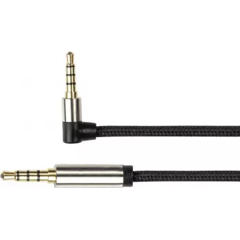 Cable de conexión de audio de alta calidad, conector jack de 3,5mm de 4 polos a conector jack en ángulo, funda textil, negro, 0,5m, serie PYTHON® (GC-M0231)