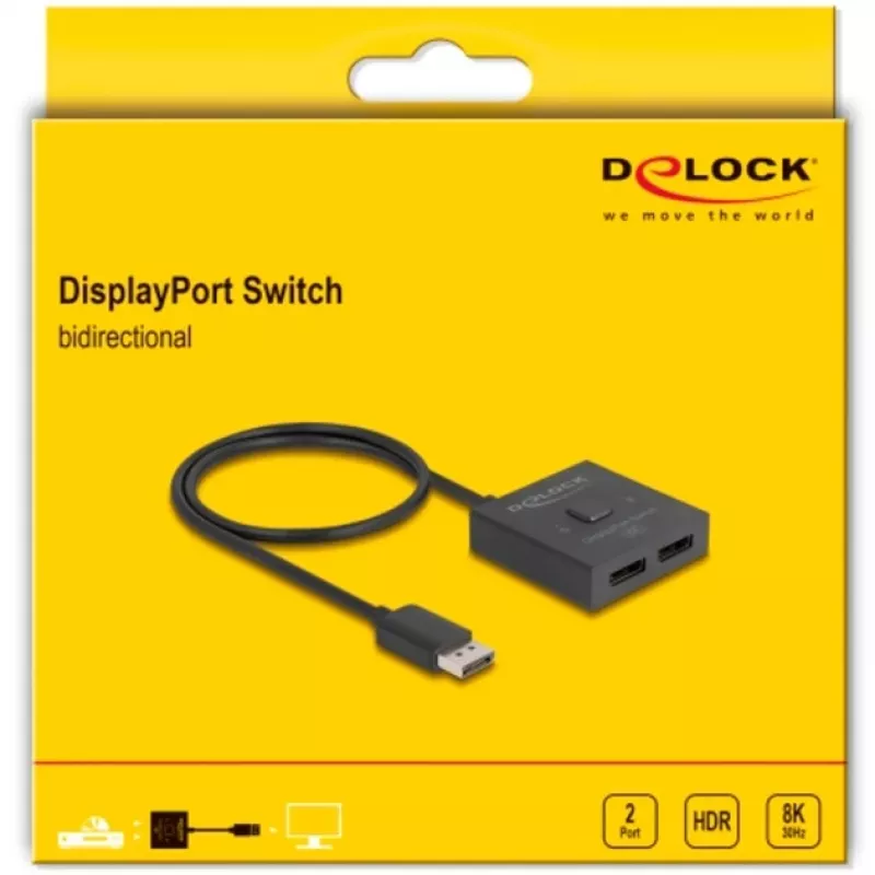 Delock - Distribuidor/conmutador de vídeo - 8K, bidireccional - 2 x DisplayPort - Sobremesa (18906)