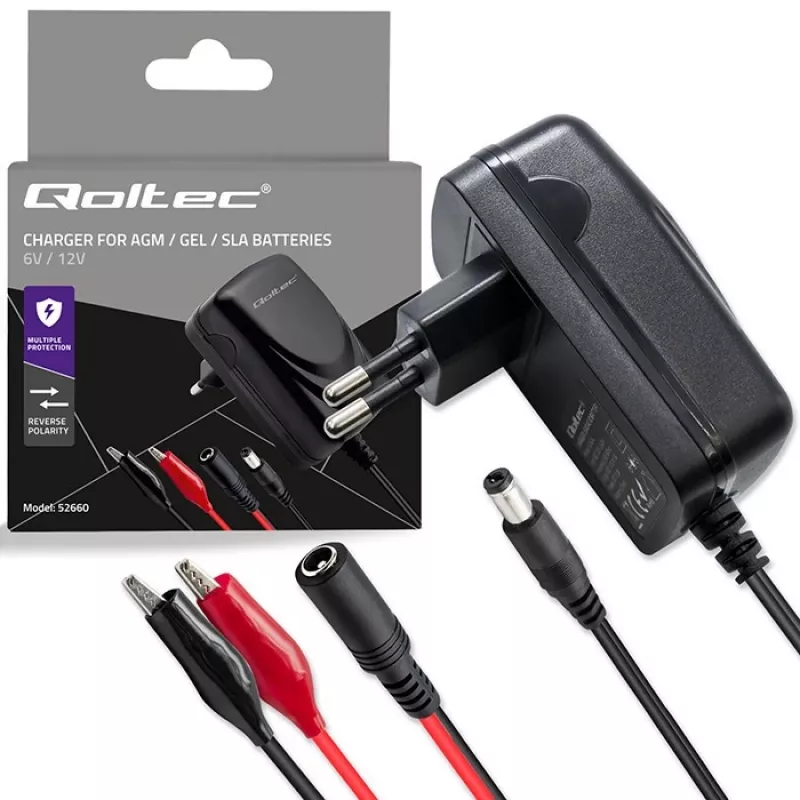 Cargador de baterías QOLTEC Modelo 52660 — 6V/12V, cargador 6W