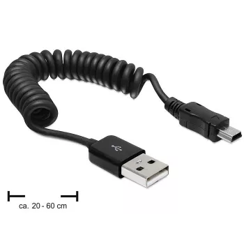 DeLOCK 83164 Cable en espiral USB 2.0, USB-A a Mini-USB B, 0,6 m, negro