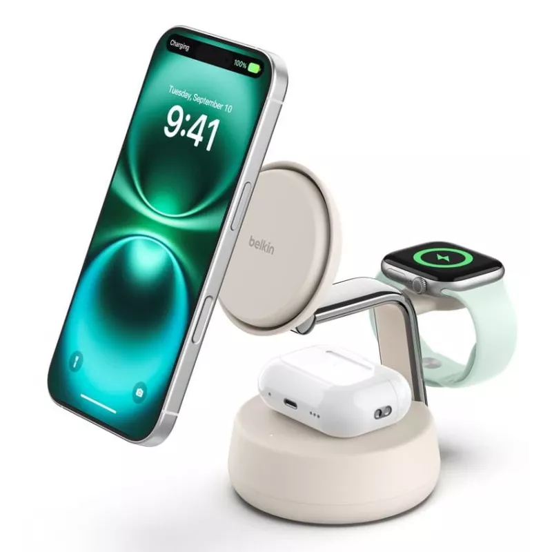 Cargador USB inalámbrico Belkin Qi2 WIZ040KQSD — 25 W, alimentación USB, cable de 1,5 m, blanco, para smartphone smartwatch auriculares monitor de actividad
