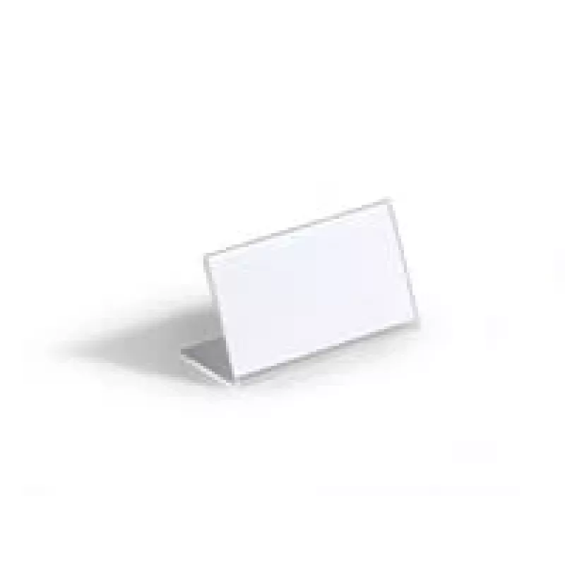 Durable 8055-19 Soporte para tarjeta de nombre de mesa, forma de L, 52 x 100 mm, acrílico, transparente, pack de 10