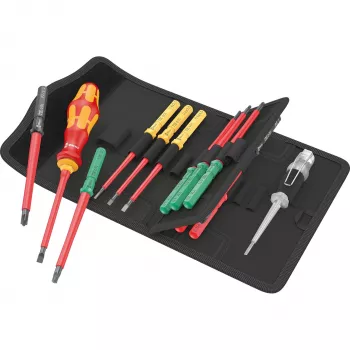 Kraftform Kompakt VDE 16 Universal 1 Tool Finder, 16 piezas, destornilladores rojo/amarillo, incl. empuñadura de vaso, comprobador de tensión, hojas intercambiables VDE