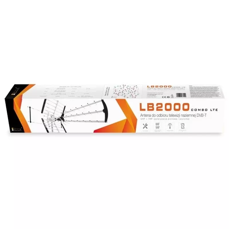 Antena DVB-T exterior/interior LIBOX LB2000 con amplificador de 69 dB, doble polarización, 174–790 MHz, aluminio/negro