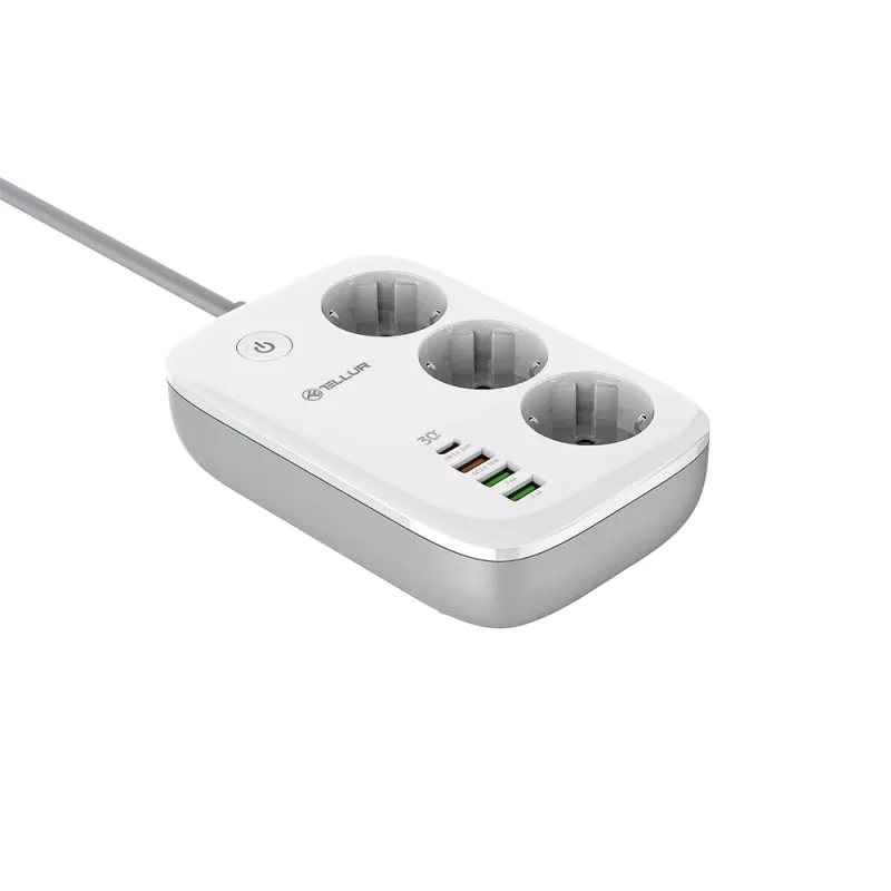Regleta Tellur TLL331521 regleta inteligente WiFi con 3 tomas, PD 30W, QC 18W