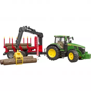 BRUDER John Deere 7R 350 con remolque forestal y 4 troncos