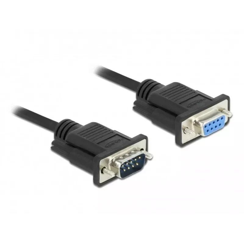 Delock RS-232 Cable serie, D-Sub 9 macho a hembra, carcasa de conector estrecha, 3 m, negro