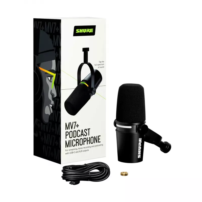 Shure MV7+-K - Micrófono para locución y canto con conexión XLR/USB-C, negro