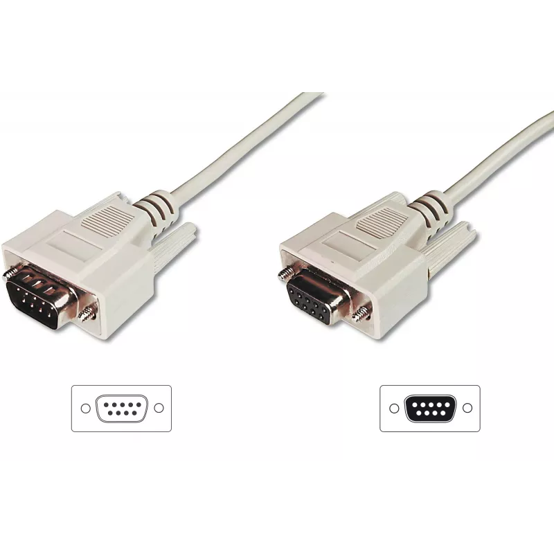 Digitus ASSMANN - Cable de prolongación serie - DB-9 (H) a DB-9 (M) - 5 m - moldeado, tornillos de apriete - beige (AK-610203-050-E)