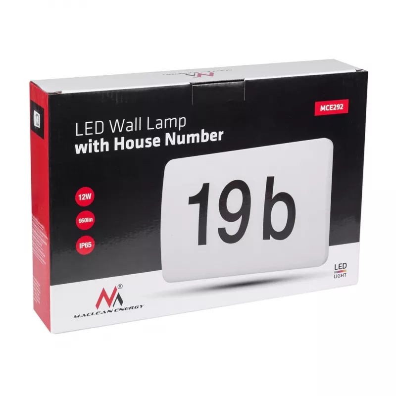 Maclean MCE292 W lámpara LED con número de casa y sensor crepuscular, 12 W, 950 lm, IP65, blanco