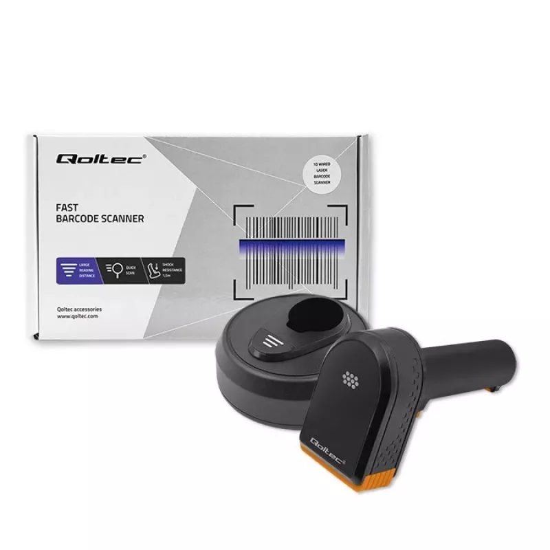 Lector de códigos de barras inalámbrico QOLTEC 50878 1D/2D con base de carga
