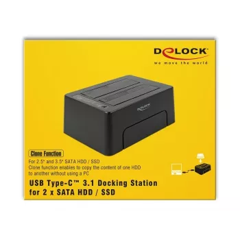 DeLOCK - base de acoplamiento para HDD con 2 bahías - SATA 6Gb/s - 6 Gbit/s - USB 3.1 (Gen 2) - negro (63957)
