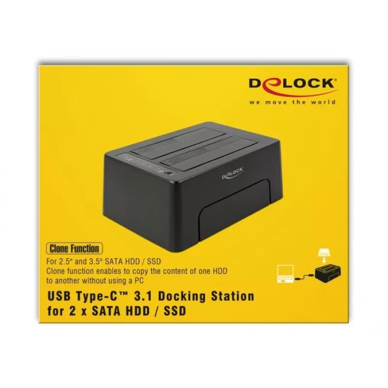 DeLOCK - base de acoplamiento para HDD con 2 bahías - SATA 6Gb/s - 6 Gbit/s - USB 3.1 (Gen 2) - negro (63957)