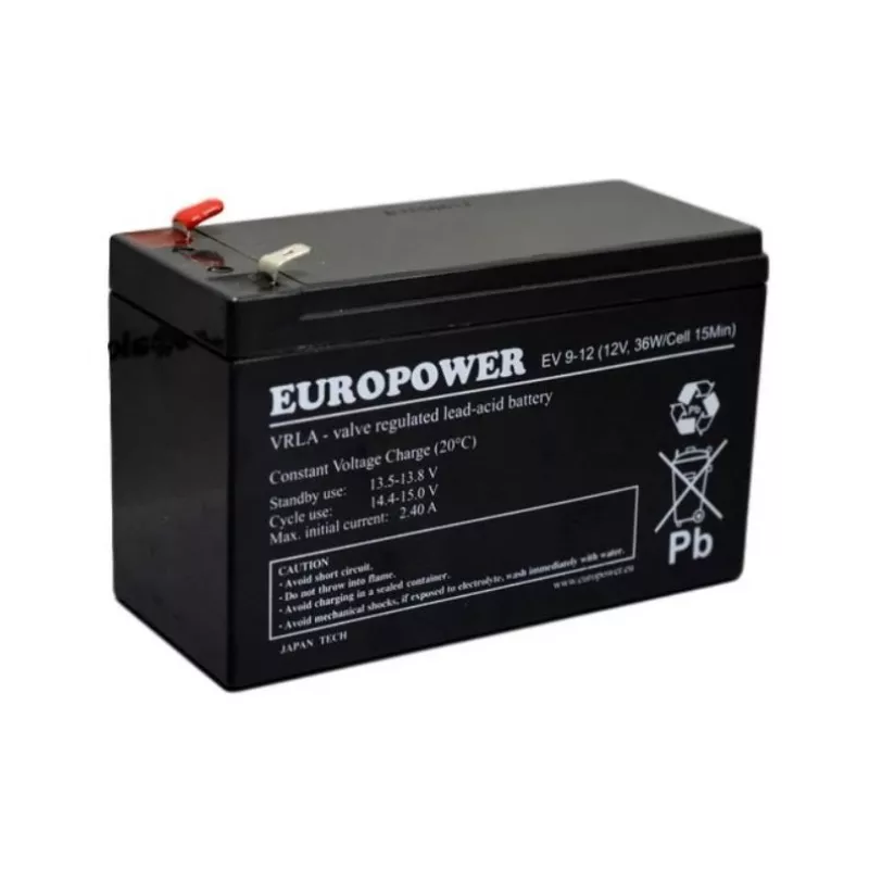Batería sellada de plomo-ácido europower EV 12-9 — 12 V 9 Ah para SAI y emergencia