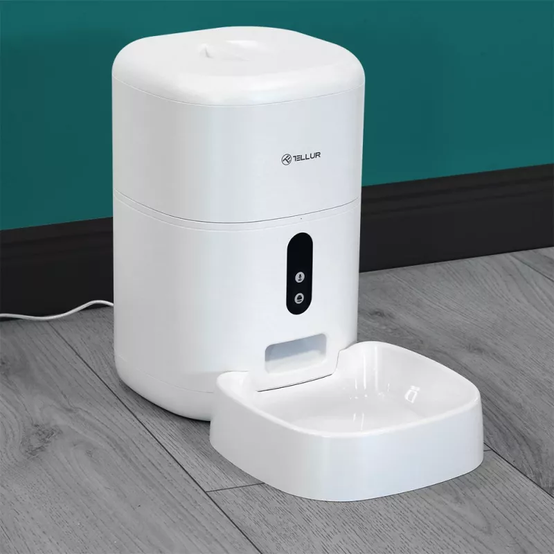 Comedero automático Tellur TLL331461 con cámara UltraHD, 4 l, blanco