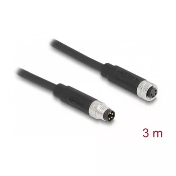 Cable DeLOCK M8 de 4 polos codificado A conector macho a conector hembra PUR TPU 3 m