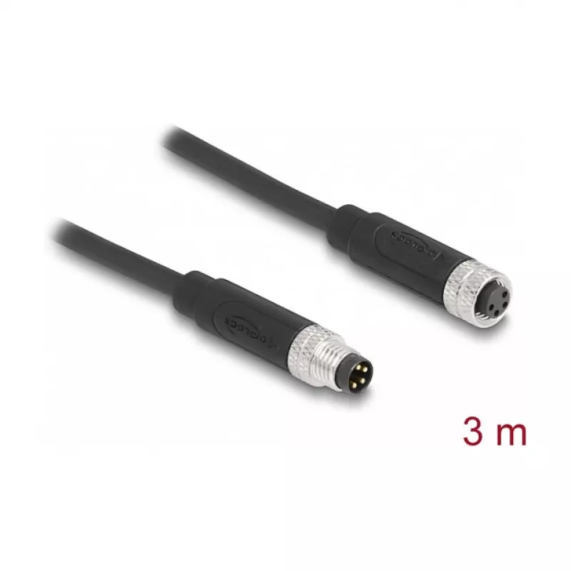 Cable DeLOCK M8 de 4 polos codificado A conector macho a conector hembra PUR TPU 3 m