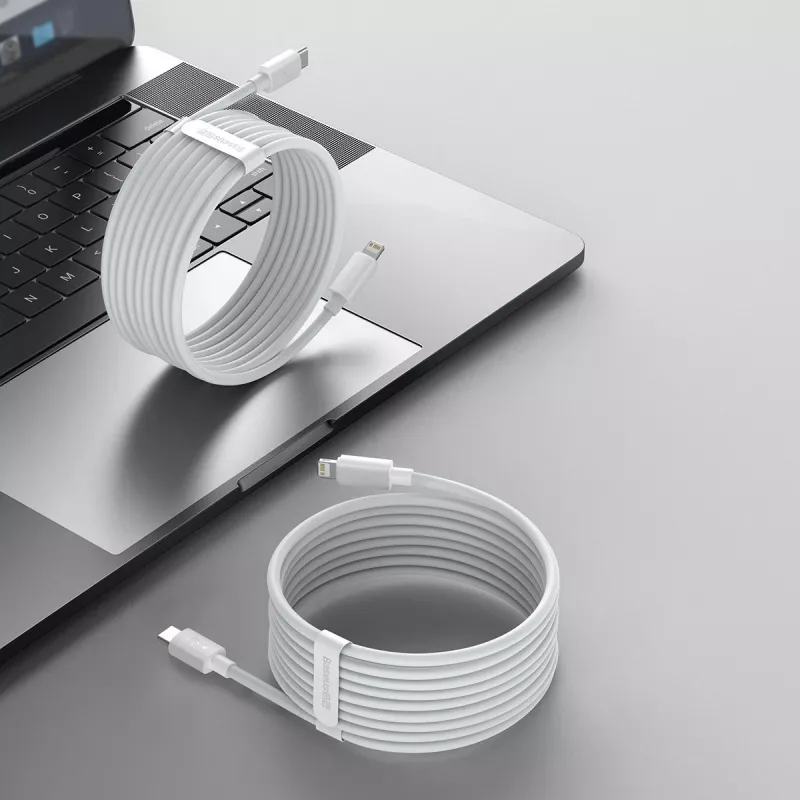 Kit de cables de datos Baseus Simple Wisdom USB-C a Lightning PD 20W (2 uds./set) 1,5m blanco
