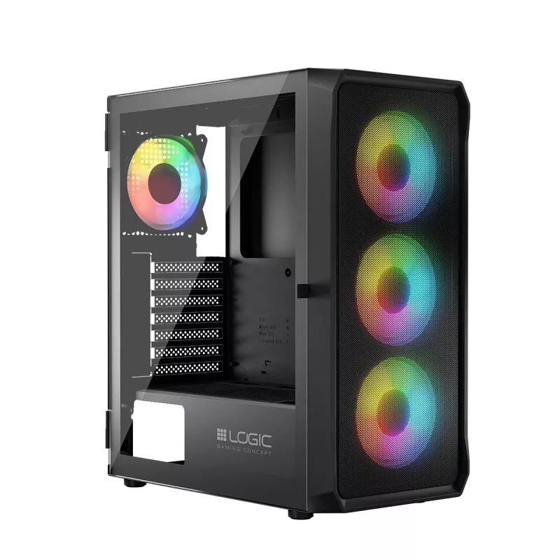Carcasa LOGIC CONCEPT Portos ARGB ATX Mid-Tower, negra