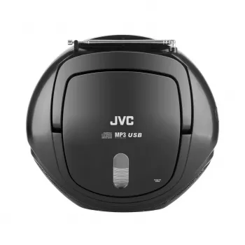 Reproductor de CD portátil JVC RD‑E221B — negro, CD/MP3, pletina de casete, reproducción USB, radio FM, AUX, funcionamiento con batería/red eléctrica