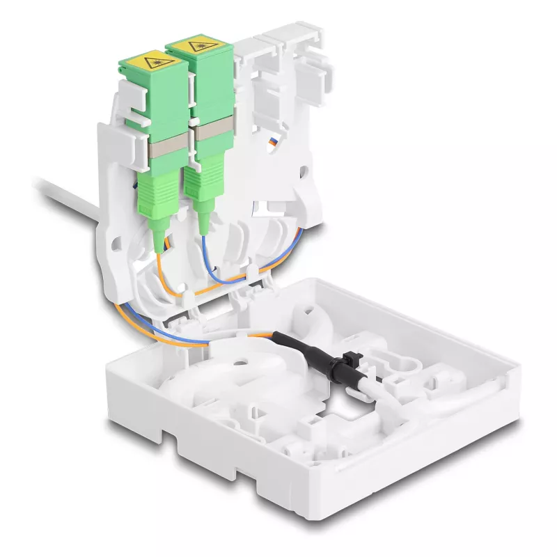 Caja de conexión de fibra óptica DELOCK 2 x SC/APC simplex con set de cable drop G.657.A1 de 30 m