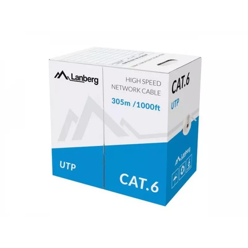 Cable de red LANBERG Cat6 U/UTP LCU6-11CU-0305-S, 305 m, 23 AWG, gris, funda HDPE