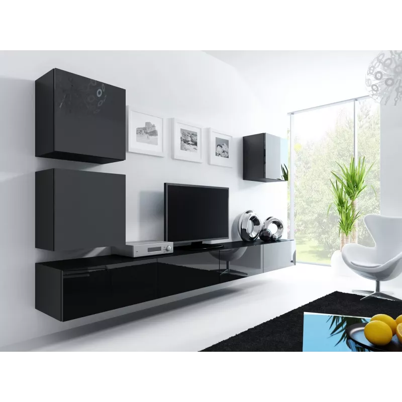 Armario de almacenamiento cama meble VIGO 50×50×30 cm de pared, negro/negro brillo