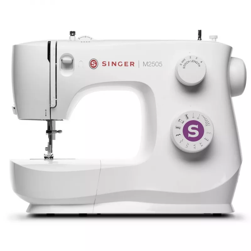 Máquina de coser mecánica SINGER M2505 – 10 puntadas, ojal automático, brazo libre, blanca