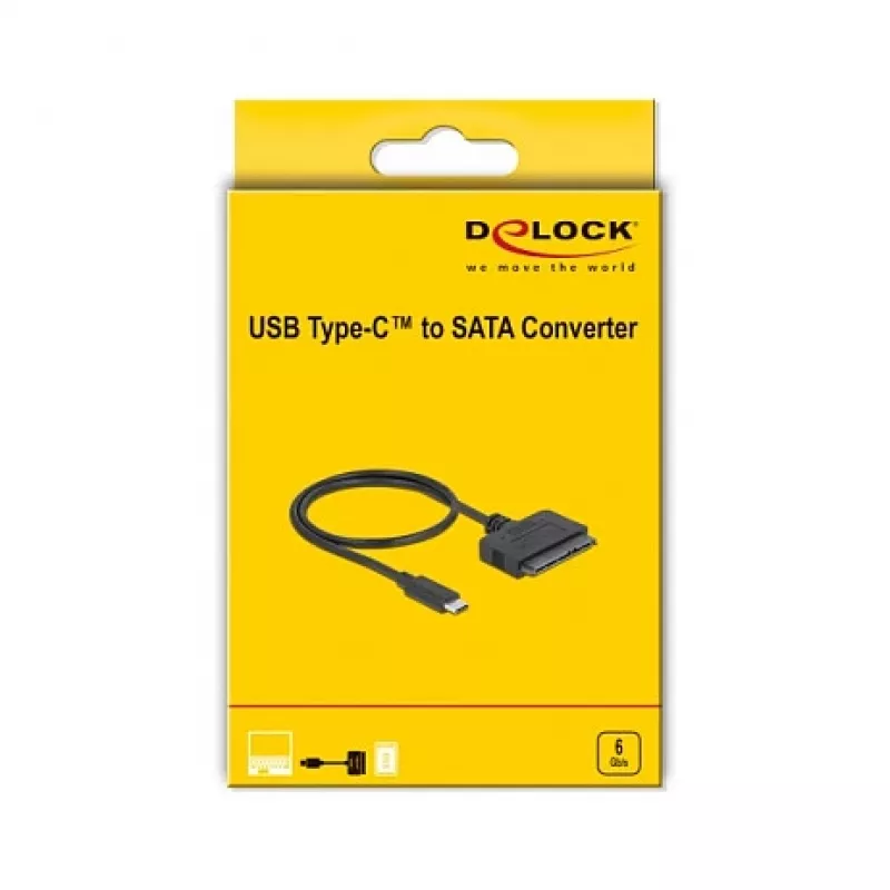 DeLOCK 63803 convertidor de USB Type-C a SATA de 22 pines 6 Gb/s, 2,5 pulgadas, USB 3.2 Gen 2, 0,5 m, negro