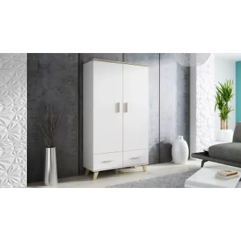 Armario ropero cama meble LOTTA 2D2D, 2 puertas, estructura roble Sonoma con frentes blancos, 1100×550×1900 mm